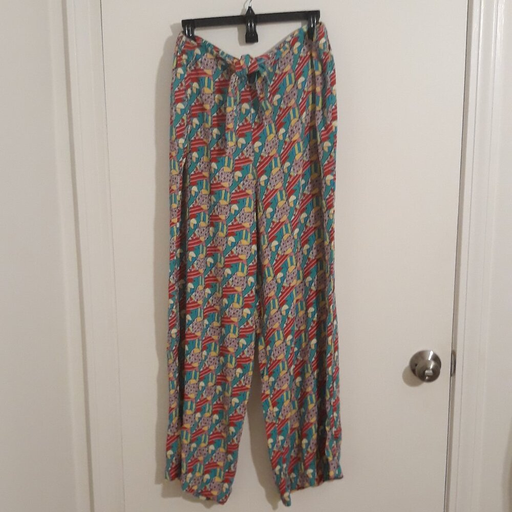 FLAX LARGE Elastic Waist Pull On Crinkle RAYON Wide Leg Casual Pants